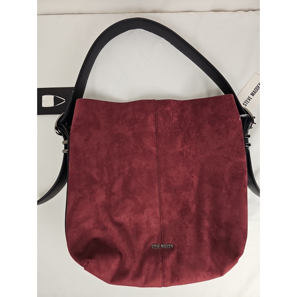 NWT Steve Madden Faux Suede Hobo Shoulder Bag-Bloodstone Bimnny Bucket MSRP 118